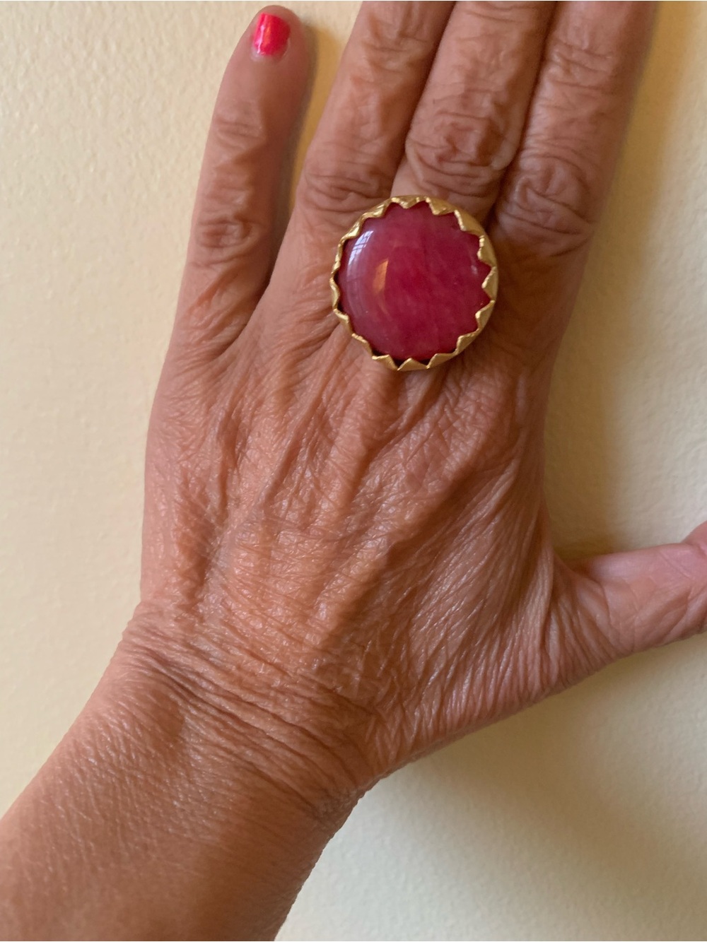 Gold-Trim Pink Statement Cocktail Ring